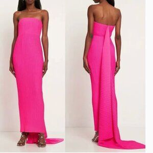 Solace London Harlee Column Strapless Pleated Maxi Dress in Hot Pink Size 6